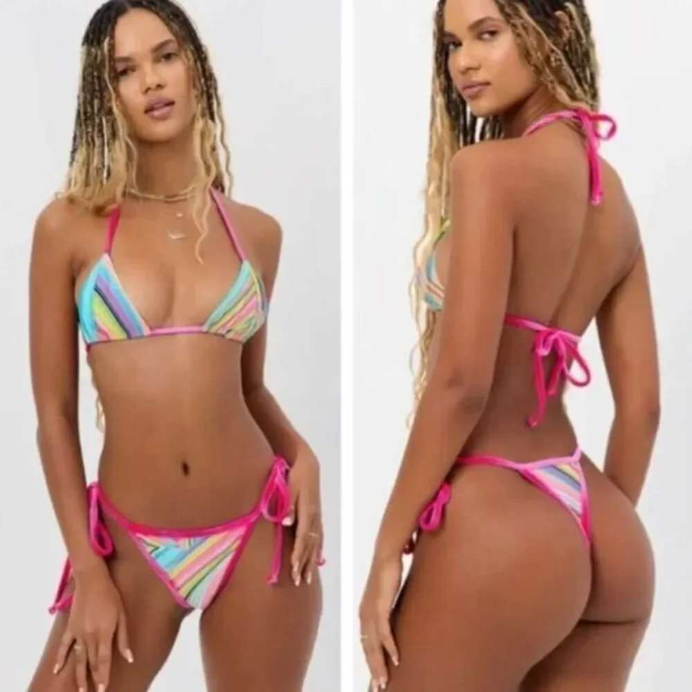 NEW Frankie’s Bikini’s rainbow swirl hazel bikini‎ bottom, L